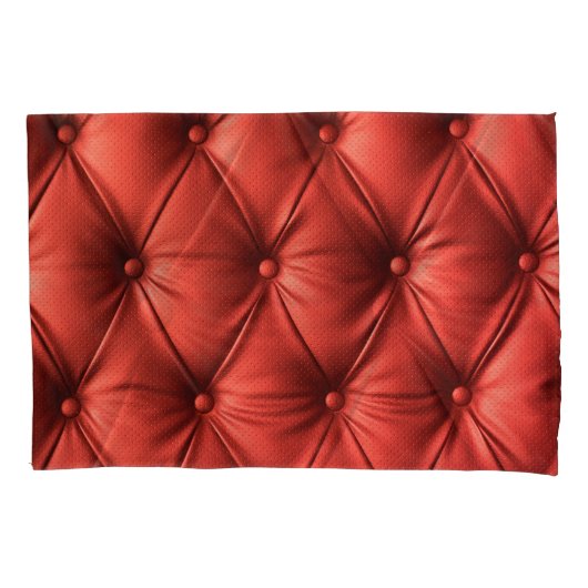 テクスチャ付きレッドレザー：詳細なマテリアルのクローズアップ 枕カバー (正面)