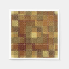 テクスチャ付き単色の茶色のタータンチェックの格子縞。 スタンダードカクテルナプキン