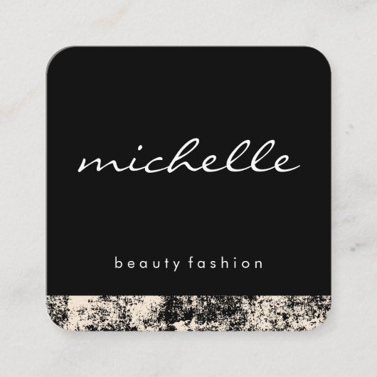 テクスチャ付き筆記体文字のミニマリスト白 スクエア名刺 (正面)