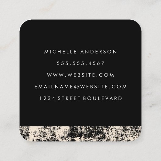 テクスチャ付き筆記体文字のミニマリスト白 スクエア名刺 (裏面)