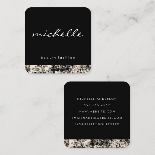 テクスチャ付き筆記体文字のミニマリスト白 スクエア名刺 (正面/裏面)