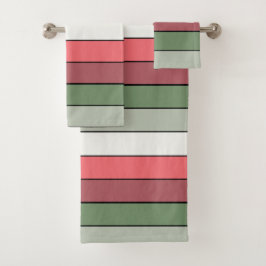 テクスチャ付き紙のクリスマスレッドホワイトグリーンカラー バスタオルセット