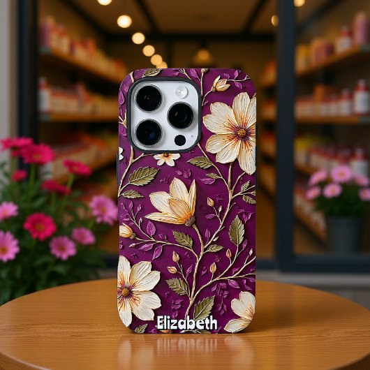 テクスチャ付き紫にクリーム色の花 Case-Mate iPhoneケース