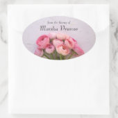 テクスチャ付き背景のピンクのランナキュラス蔵書票 楕円形シール (バッグ)