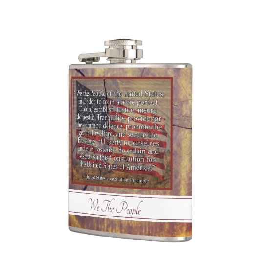 テクスチャ付き背景の上の米国憲法プリアンブル フラスク (左)
