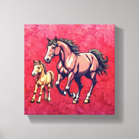 テクスチャ付き背景の馬と馬 キャンバスプリント (正面)