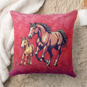 テクスチャ付き背景の馬と馬 クッション (ブランケット)