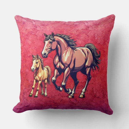 テクスチャ付き背景の馬と馬 クッション (正面)