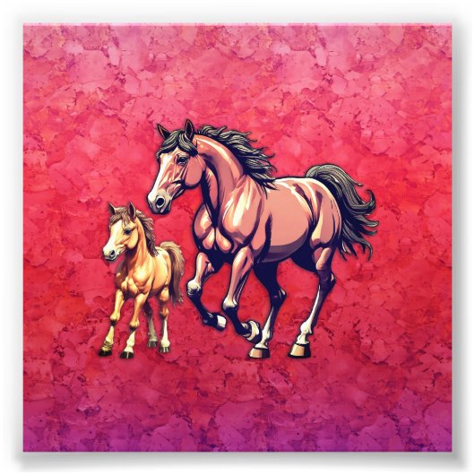 テクスチャ付き背景の馬と馬 フォトプリント            (正面)