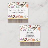 テクスチャ付き花のパターン |木目 スクエア名刺 (正面/裏面)