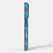 テクスチャ付き赤いダマスクティール(緑がかった色)パターン Case-Mate iPhoneケース (裏面 / 右)