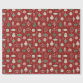 テクスチャ付き赤のヴィンテージクリスマスオーナメント ラッピングペーパー (フラット)
