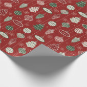 テクスチャ付き赤のヴィンテージクリスマスオーナメント ラッピングペーパー (角)