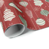 テクスチャ付き赤のヴィンテージクリスマスオーナメント ラッピングペーパー (ロールコーナー)