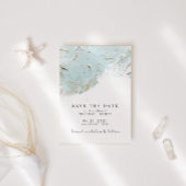 テクスチャ付き青いゴールドフォイル写真の日付を保存 招待状