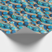 テクスチャ付き青い小石の波金ゴールドアクセント ラッピングペーパー (角)