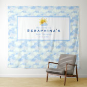 テクスチャ付き青と白の雲の赤ちゃんシャワー背景 タペストリー (インサイチュ(横))