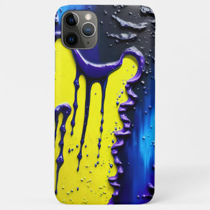 テクスチャ付き黄色の青い紫の絵を描ドリップおもしろいパターン iPhone 11 PRO MAXケース