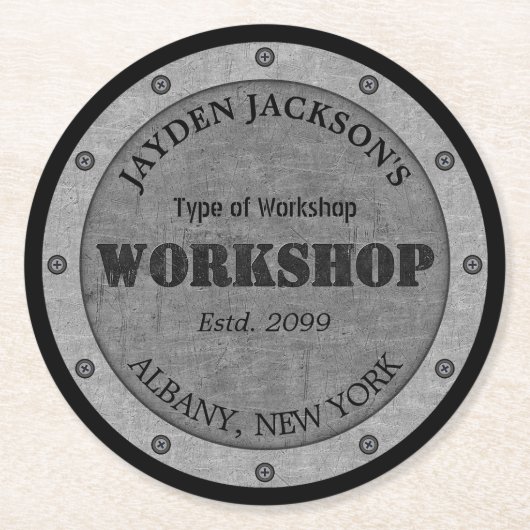 テクスチャ効果ショップショップワークショップシェッドマンケーブ ラウンドペーパーコースター (正面)