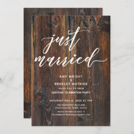 テクスチャ木目手書きたった今結婚しましたタイポグラフィ 招待状