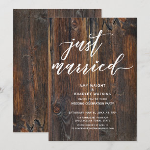 テクスチャ木目手書きたった今結婚しましたタイポグラフィ 招待状