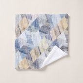 テクスチャ淡い青、ベージュジグザグ  バスタオルセット (ウォッシュタオル)