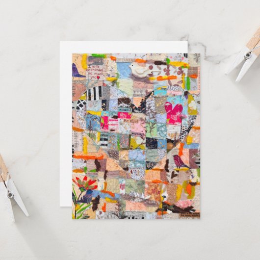 テクスチャ紙ハートコラージュのグリーティングカード カード (正面/裏面インサイチュ)