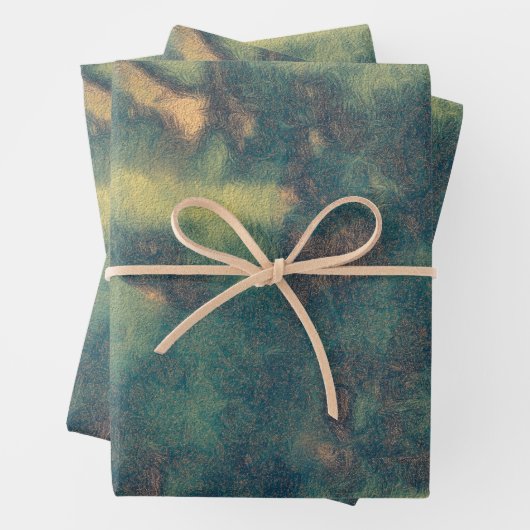 テクスチャ素朴ヴィンテージグリーンブラウンティール（緑がかった色）抽象芸術 ラッピングペーパーシート (インサイチュ)