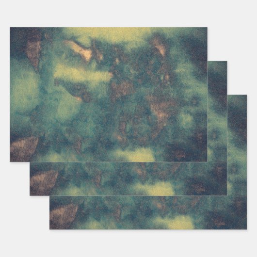 テクスチャ素朴ヴィンテージグリーンブラウンティール(緑がかった色)抽象芸術 ラッピングペーパーシート (セット)