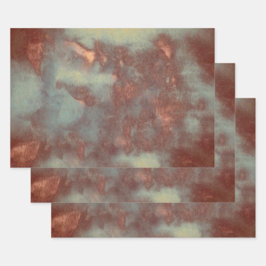 テクスチャ素朴ヴィンテージティール(緑がかった色)ブラウンカントリー抽象芸術 ラッピングペーパーシート (セット)