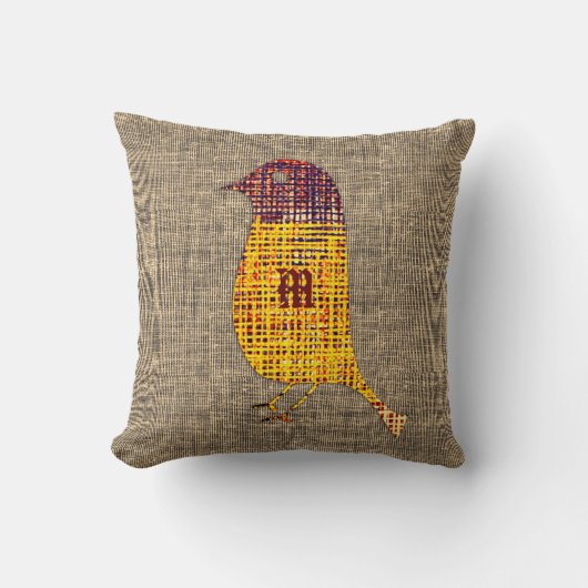 テクスチャ素朴付き鳥のキャンバス枕 クッション (正面)