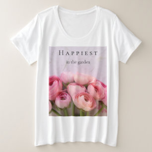 テクスチャ背景のピンクのラナンキュラス プラスサイズTシャツ