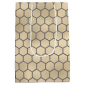 テクスチャ金ゴールドハニカム六角ビーキーパーパターン ミディアムペーパーバッグ (裏面)