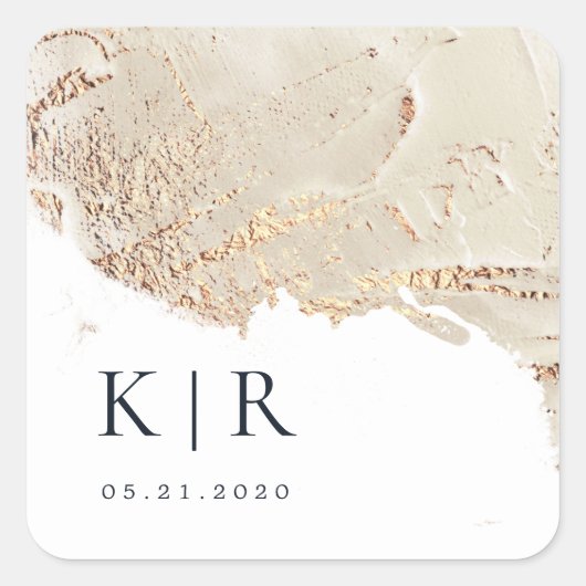 テクスチャ金ゴールドフェイクフォイルエレガントな結婚式 スクエアシール (正面)