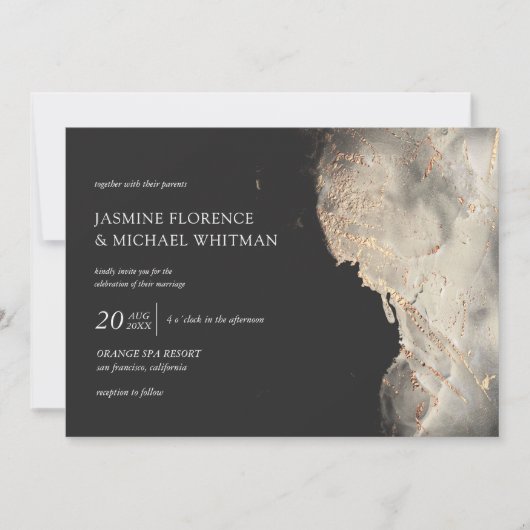 テクスチャ金ゴールドフェイクフォイル結婚式招待状 招待状 (正面)