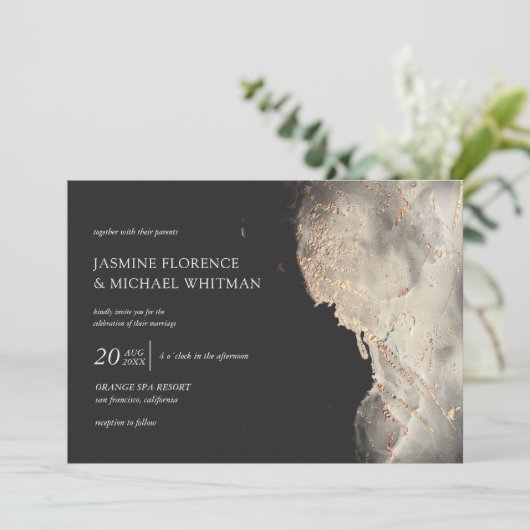 テクスチャ金ゴールドフェイクフォイル結婚式招待状 招待状 (スタンド正面)