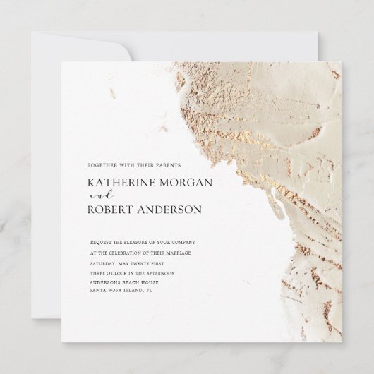 テクスチャ金ゴールドモダン結婚式招待状 招待状 (正面)