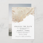 テクスチャ金ゴールド写真の日付の変更 招待状 (正面/裏面)