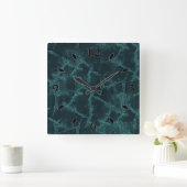 テクスチャ黒とターコイズ  スクエア壁時計 (ホーム)