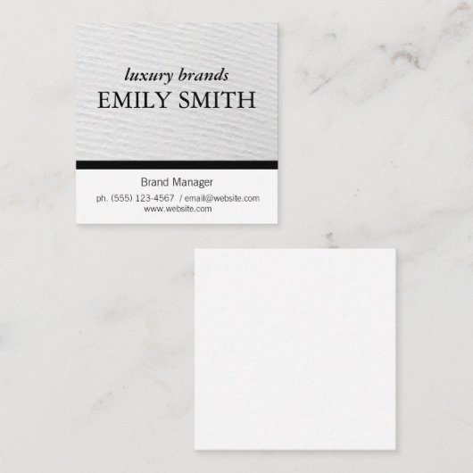 テクスチャ/白の黒アクセント スクエア名刺 (正面/裏面)