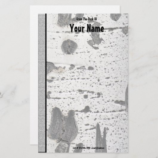 テクスチ素朴ャ白うずく《植物》アスペン樹皮の写真 便箋 (正面/裏面)