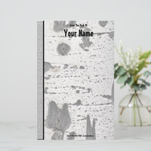 テクスチ素朴ャ白うずく《植物》アスペン樹皮の写真 便箋 (スタンド正面)