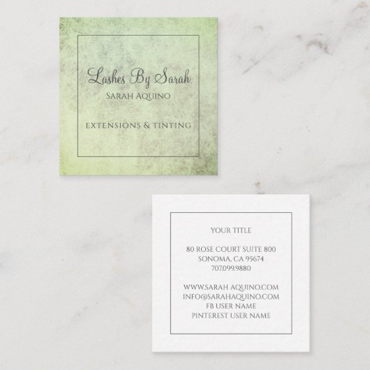 テクスチ素朴ュージグリーンラッシュエクステンション美しい スクエア名刺 (正面/裏面)