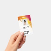 テクスチ絵を描ュされた従業員の写真、バーコード、名前 バッジ (手持ち)