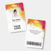 テクスチ絵を描ュされた従業員の写真、バーコード、名前 バッジ (正面＆裏面)