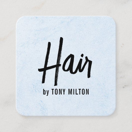 テクスモダンエレガントチャ青はっきりした美容師 スクエア名刺 (正面)