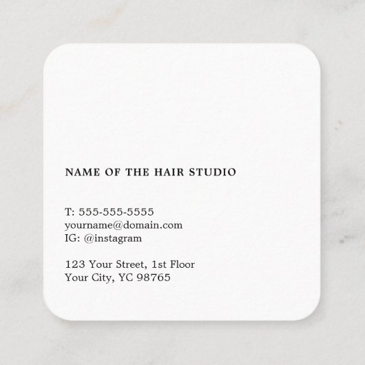 テクスモダンエレガントチャ青はっきりした美容師 スクエア名刺 (裏面)