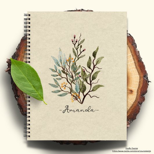 テクス素朴パーソナライズされたクの背景ワイルドフラワー ノートブック