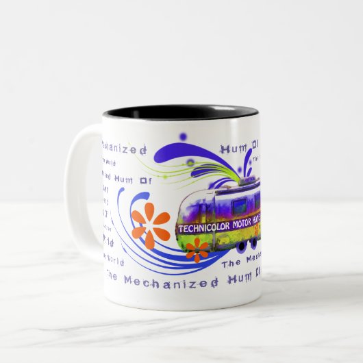 テクニカラーのキャンピングカーの大きいマグ ツートーンマグカップ (正面左)