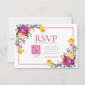テクニカラーボホフローラQRコードウェディングRSVP 出欠カード (正面)